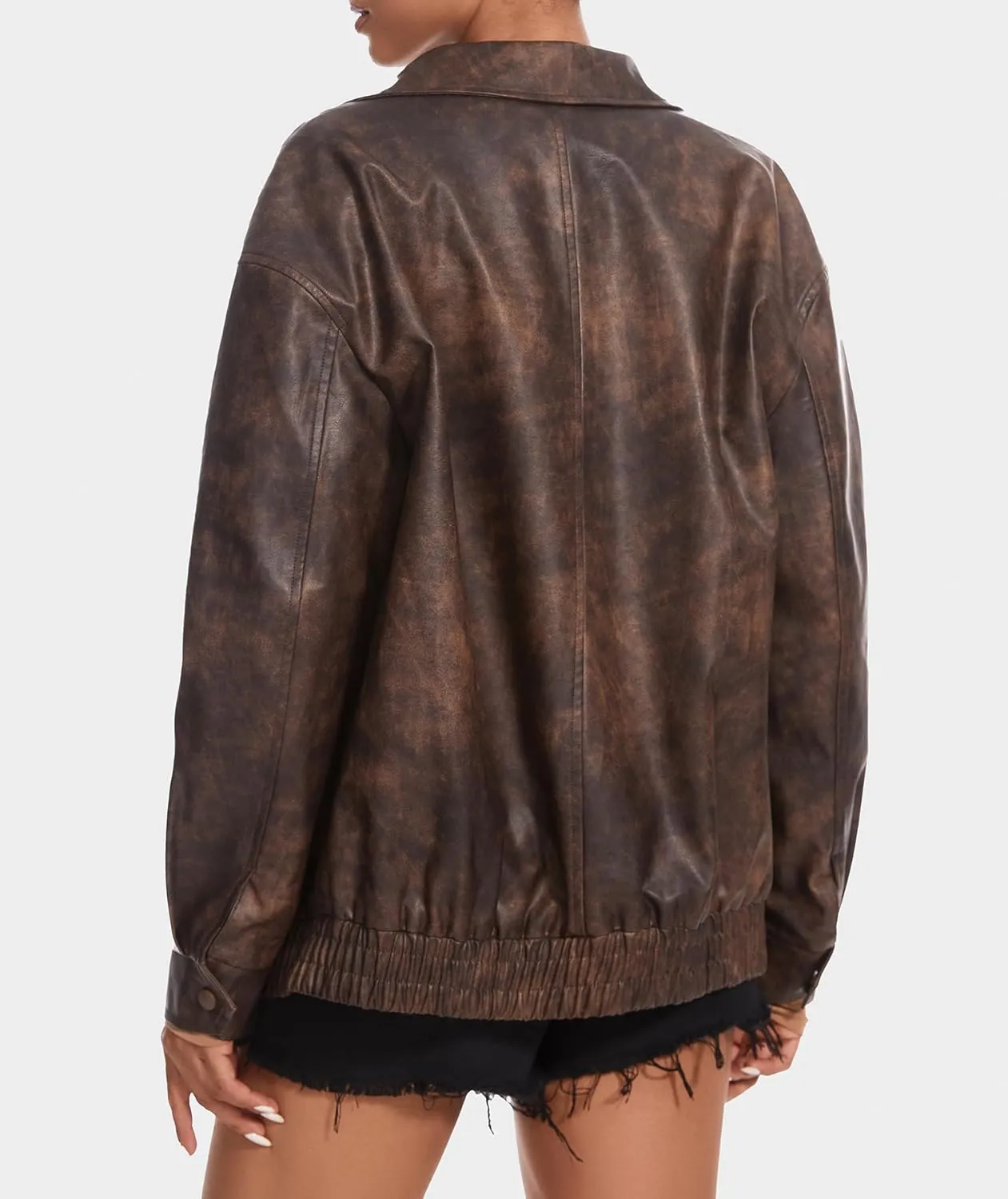 Women's Faux Leather Jackets Long Sleeve Zipper Oversized Motorcycle Biker Coat Trendy Travel Casual Outfits