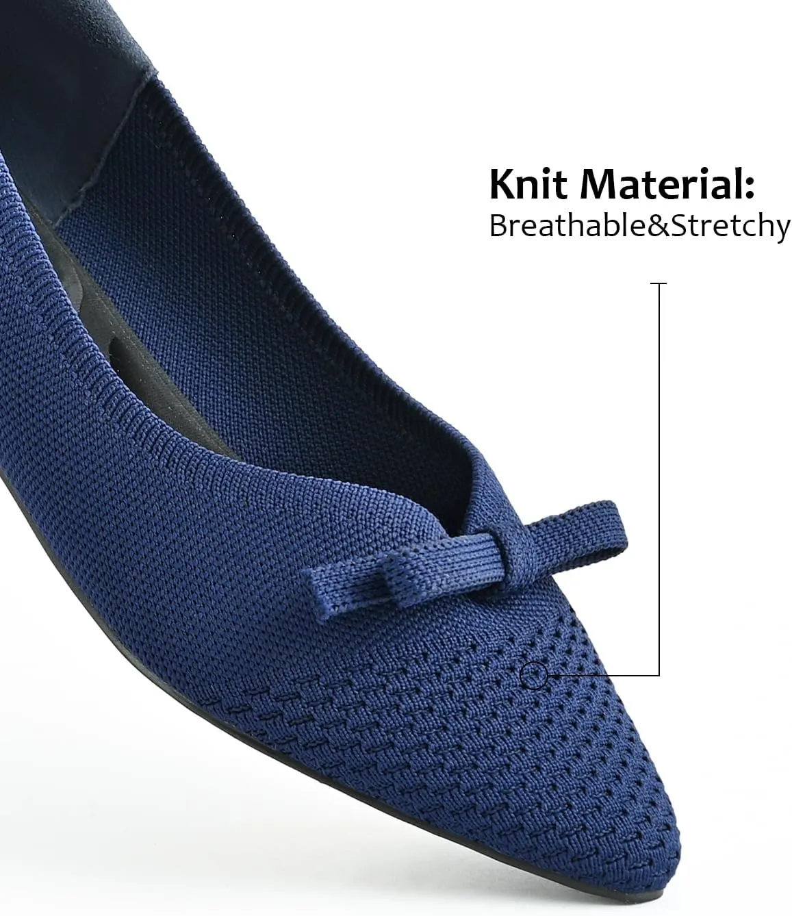 Women's Flats Bow Knit Ballet Flats Round Toe Comfortable Flats Dress Shoes Slip on Casual Dressy Flats for Office Work Foldable Soft Shoes Walking Flats