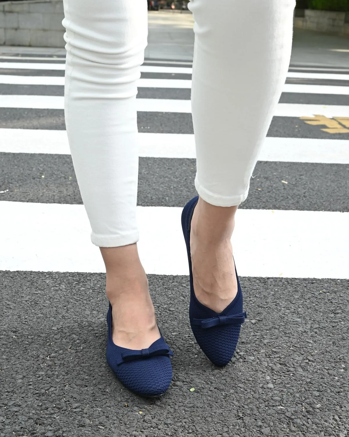 Women's Flats Bow Knit Ballet Flats Round Toe Comfortable Flats Dress Shoes Slip on Casual Dressy Flats for Office Work Foldable Soft Shoes Walking Flats