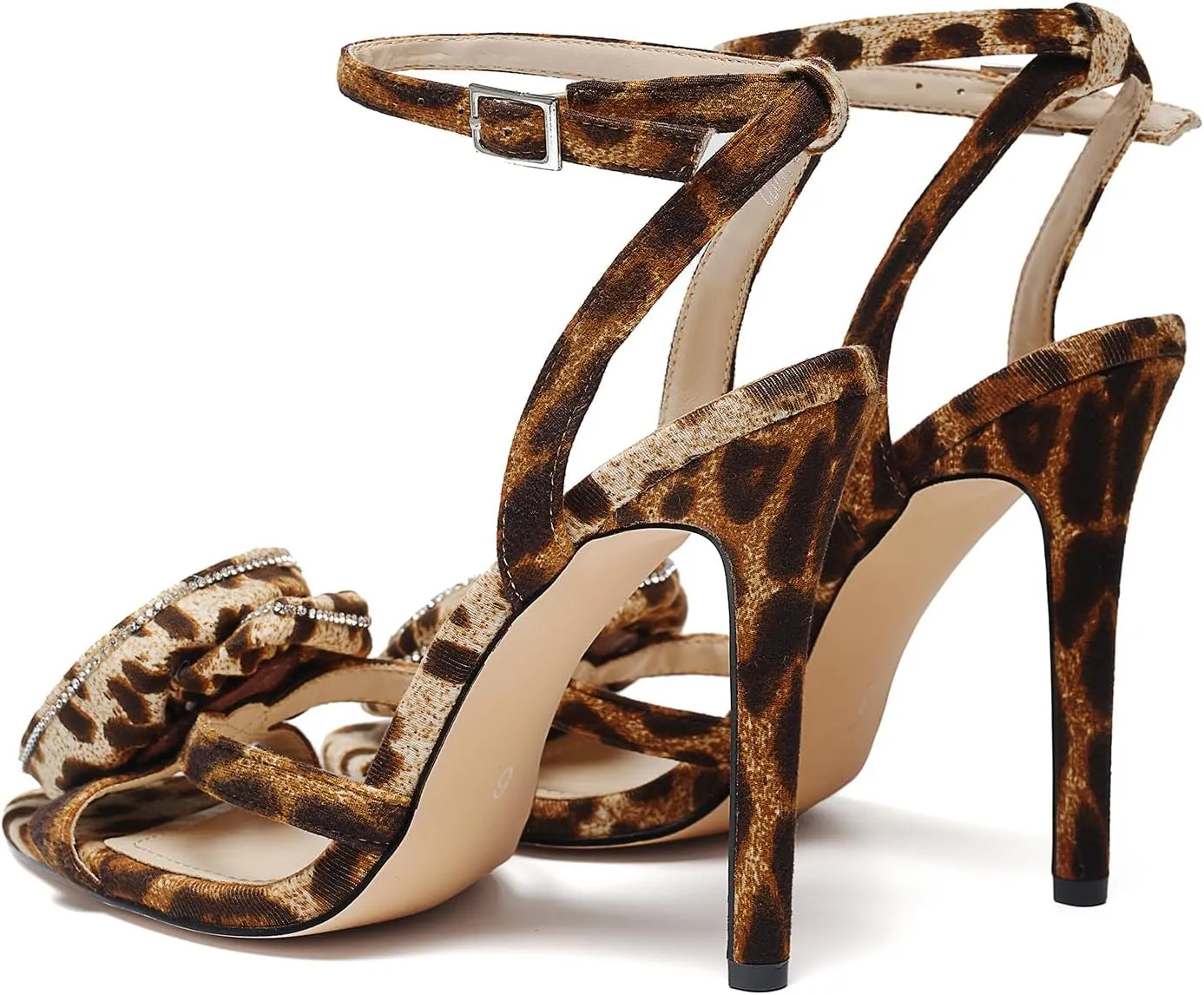Women's Floral Rose & Rhinestone Ankle Strap 4.3IN Stiletto Heel Sandals Open Toe Wedding Party Nightclub Shoes