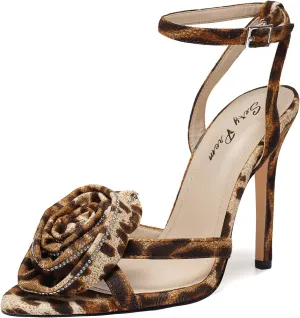 Women's Floral Rose & Rhinestone Ankle Strap 4.3IN Stiletto Heel Sandals Open Toe Wedding Party Nightclub Shoes