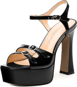 Women's High Heel Platform Sandals - Open Square Toe, Adjustable Buckle Ankle Strap, Versatile Party/Wedding/Daily Shoes
