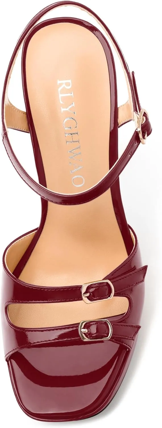 Women's High Heel Platform Sandals - Open Square Toe, Adjustable Buckle Ankle Strap, Versatile Party/Wedding/Daily Shoes