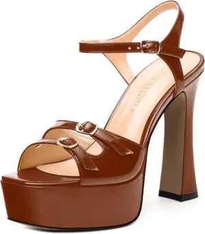 Women's High Heel Platform Sandals - Open Square Toe, Adjustable Buckle Ankle Strap, Versatile Party/Wedding/Daily Shoes