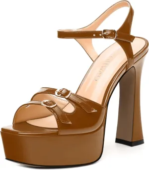 Women's High Heel Platform Sandals - Open Square Toe, Adjustable Buckle Ankle Strap, Versatile Party/Wedding/Daily Shoes