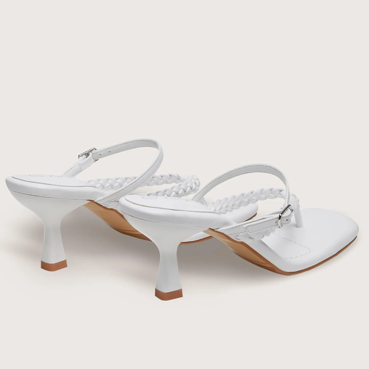 Women's Kitten Heels Open Toe Braided Strappy Heels Sexy Heeled Sandals Square Toe Thong Flip Flop 2 Inch Heel for Women