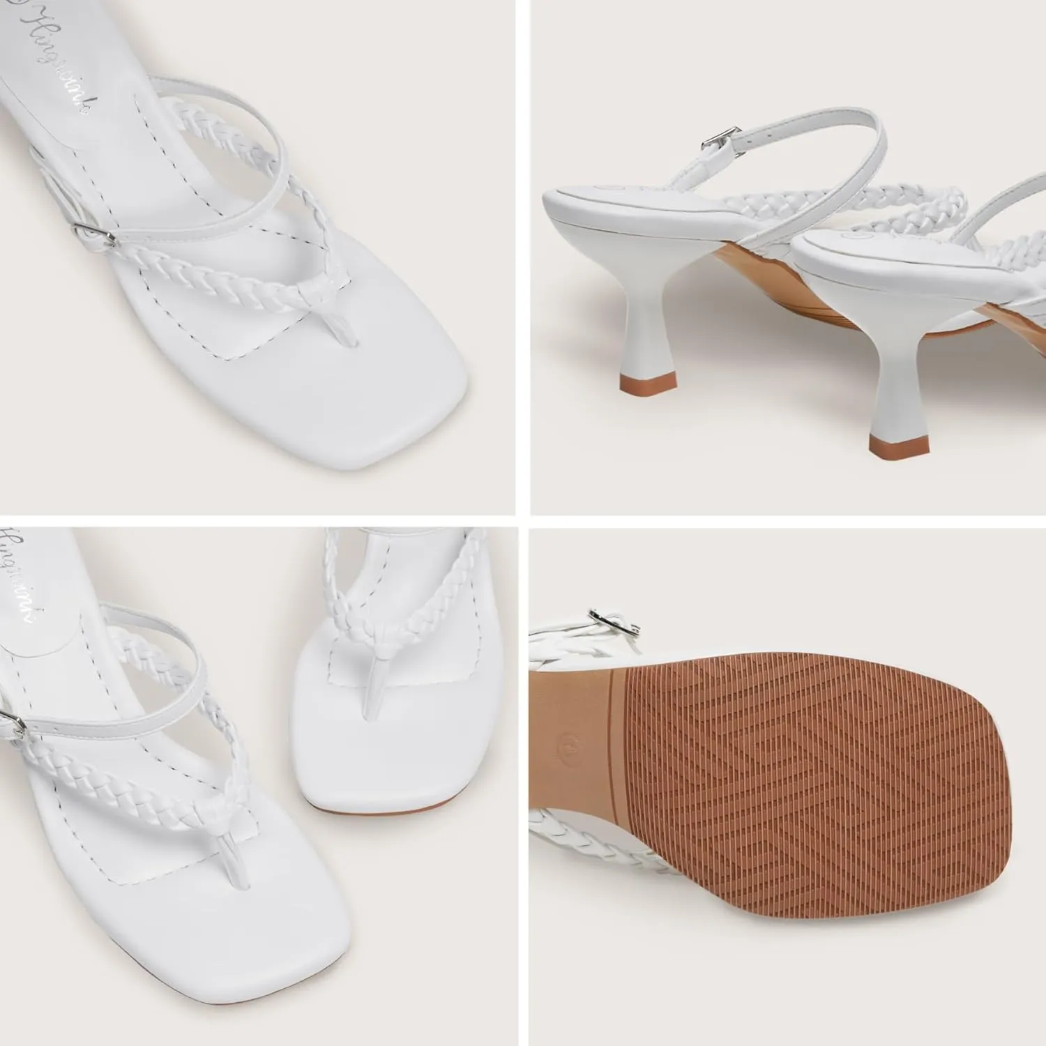 Women's Kitten Heels Open Toe Braided Strappy Heels Sexy Heeled Sandals Square Toe Thong Flip Flop 2 Inch Heel for Women
