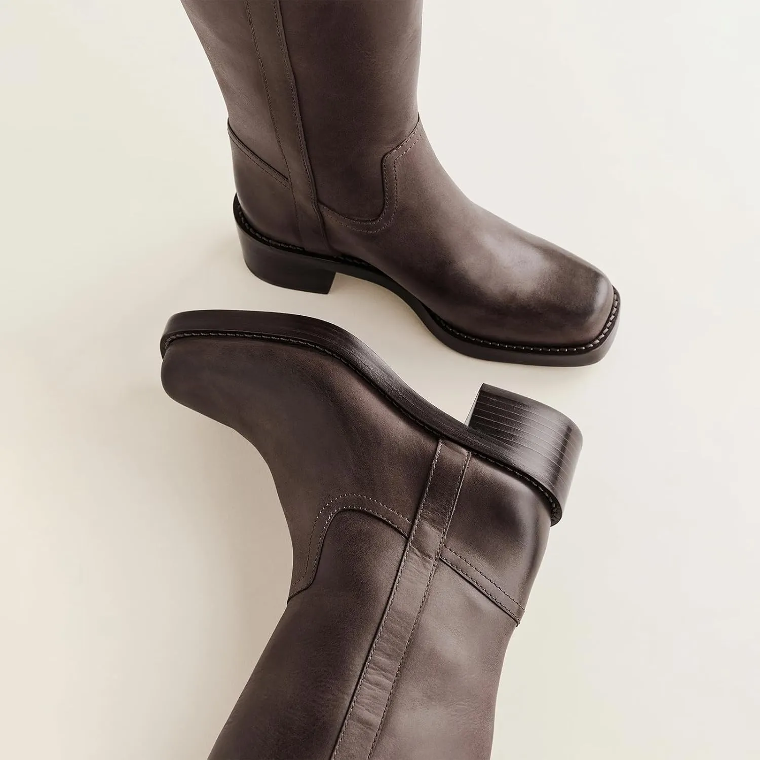 Women's Knee High Boots Chunky Heel Square Toe Riding Boots Pull On Heeled Boots Dress Tall Boots