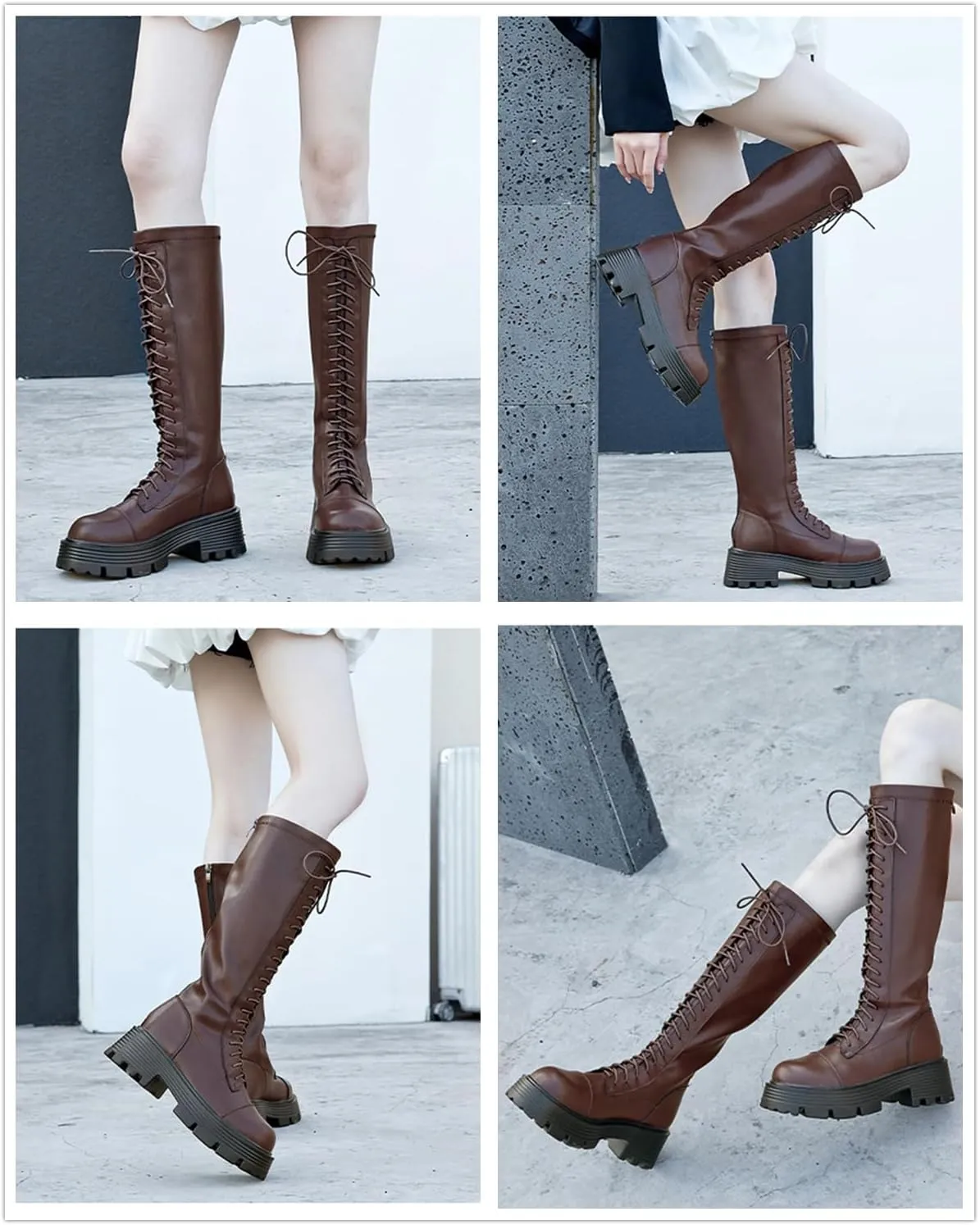 Women's Knee High Boots Goth Punk Platform Lace-up Zip Riding Boots