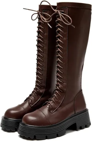 Women's Knee High Boots Goth Punk Platform Lace-up Zip Riding Boots