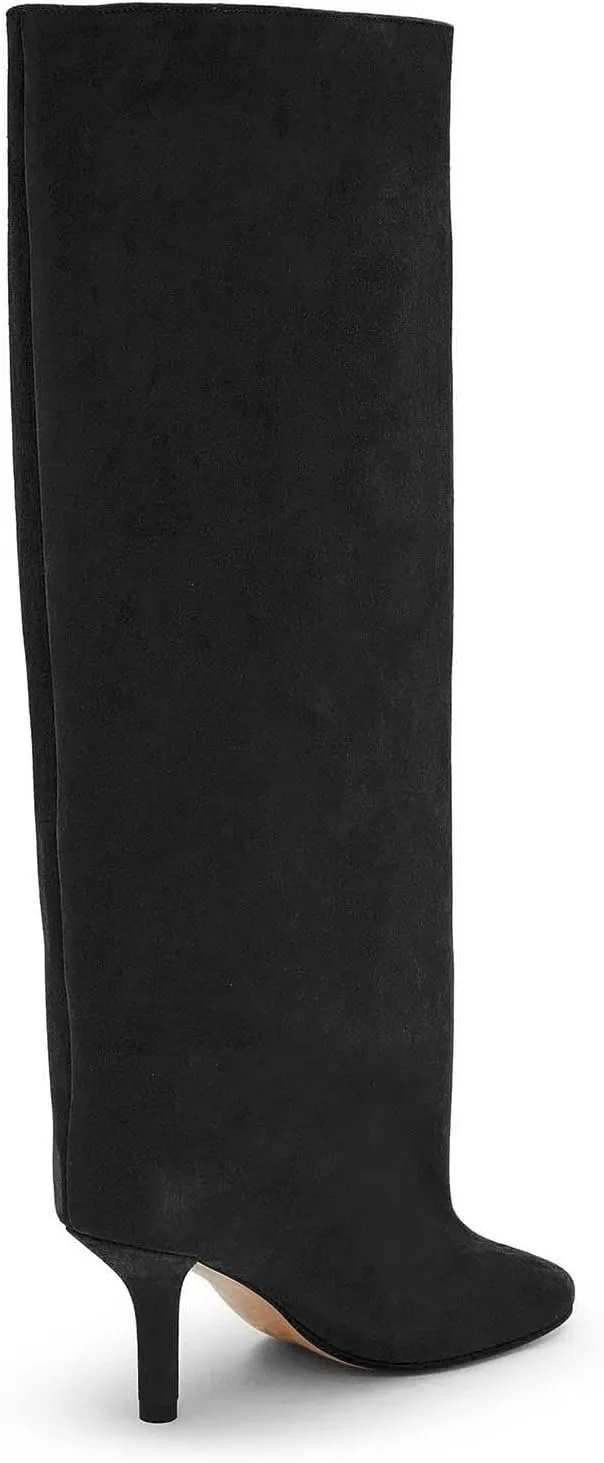 Women's Knee High Boots Nude Suede Wide Calf Stiletto Long Boots Pull On High Heel Riding Boots Fahion Dress Fall Tall Boots