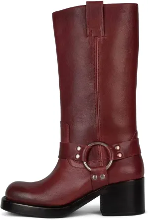 Women's Knee High Riding Boots Round Toe Block Heel Fashion Motorcycle Booties Side Zipper Wide Calf Biker Riding Boots with Studs