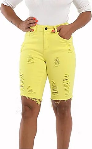 Women's Knee Length Jean Shorts High Waisted Distressed Jeans Ripped Denim Shorts Long Shorts Below The Knee