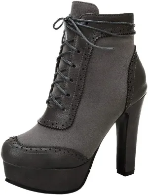 Womens Lace Up High Heel Ankle Boots Platform Booties with Zipper