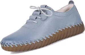 Women's Leather Hand Stitched Loafers Lace-Up Flats, Casual Breathable Comfortable Soft Sole Walking Shoes, Non-Slip Round Toe Mama Shoes