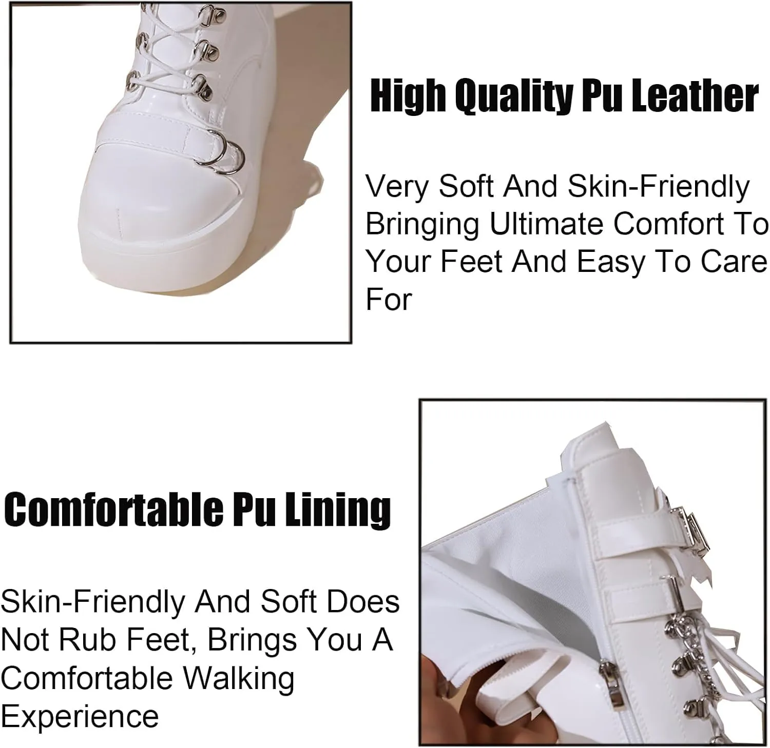 Women's Leather Lace-Up Wedge Gothic Ankle Boots Fashion Round Toe with buckle zipper Platform Punk Mid Calf Boots for Parties Riding Motorcycle Boots