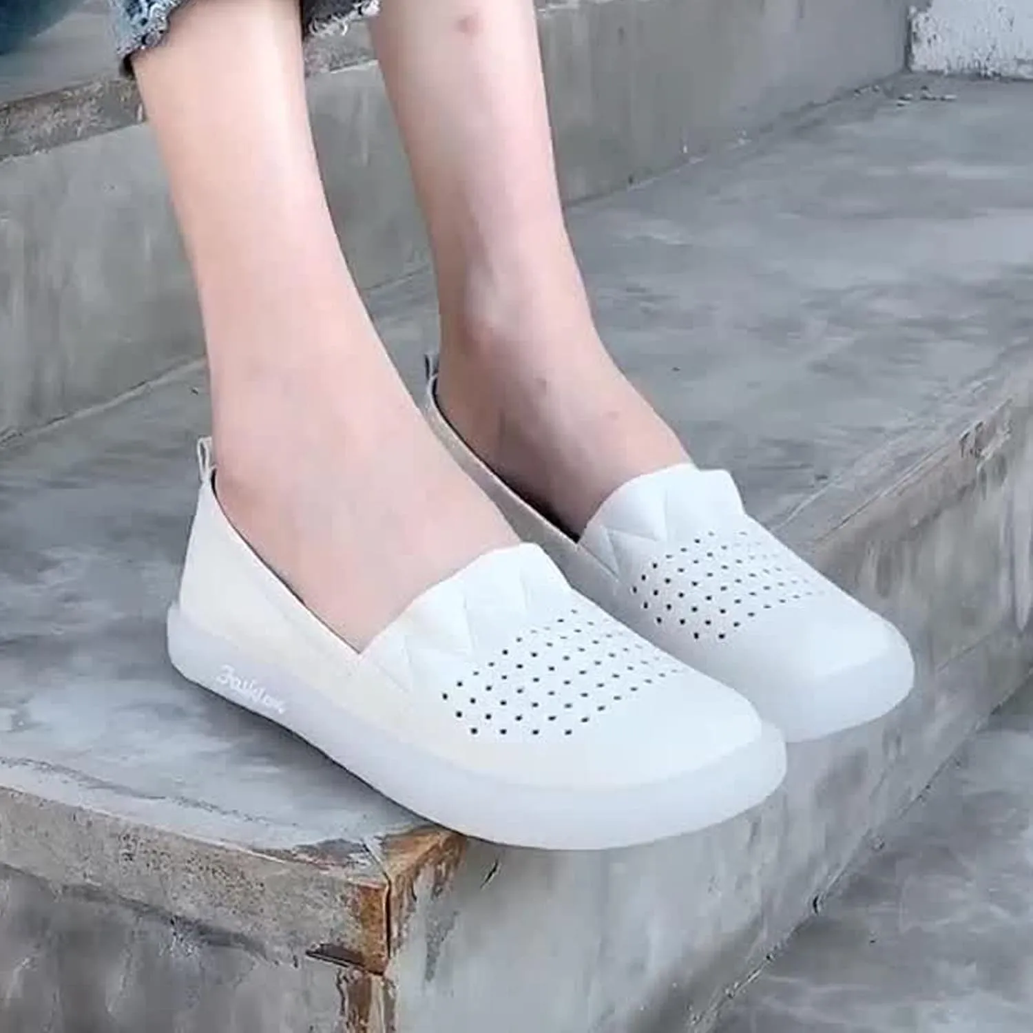 Women's Leather Slip-on Casual Shoes,Lightweight Comfort Pleated Non-Slip Softsole Oxford Dress Flat Walking Loafers