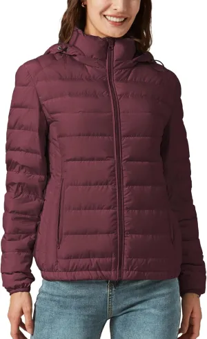 Women's Packable Puffer Jacket Hooded Lightweight Puffy Jackets Windproof Winter Coat