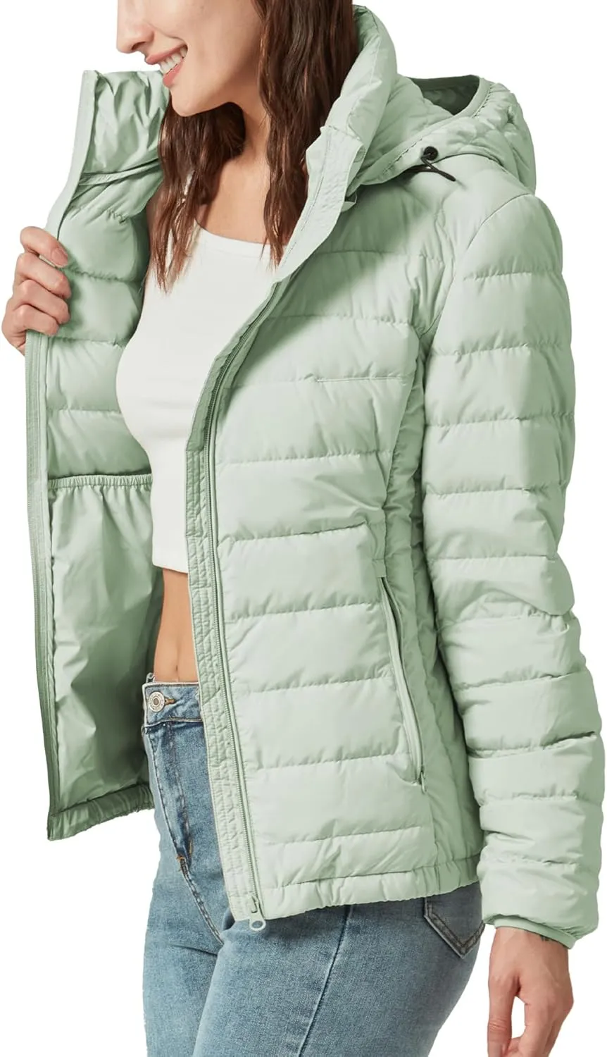 Women's Packable Puffer Jacket Hooded Lightweight Puffy Jackets Windproof Winter Coat