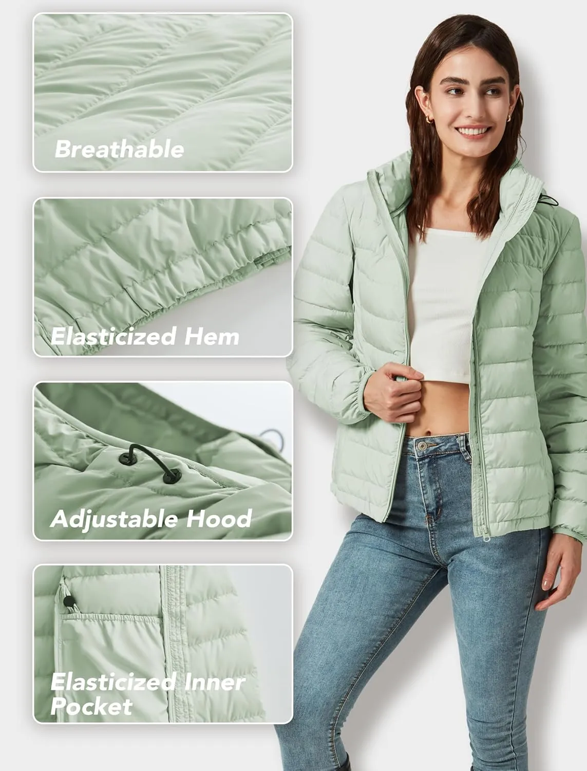 Women's Packable Puffer Jacket Hooded Lightweight Puffy Jackets Windproof Winter Coat