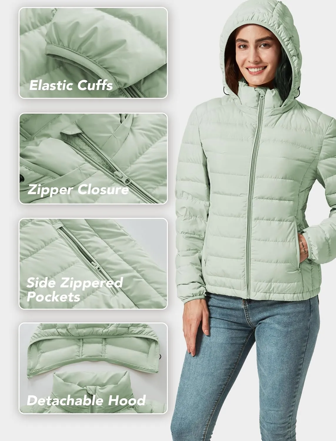 Women's Packable Puffer Jacket Hooded Lightweight Puffy Jackets Windproof Winter Coat