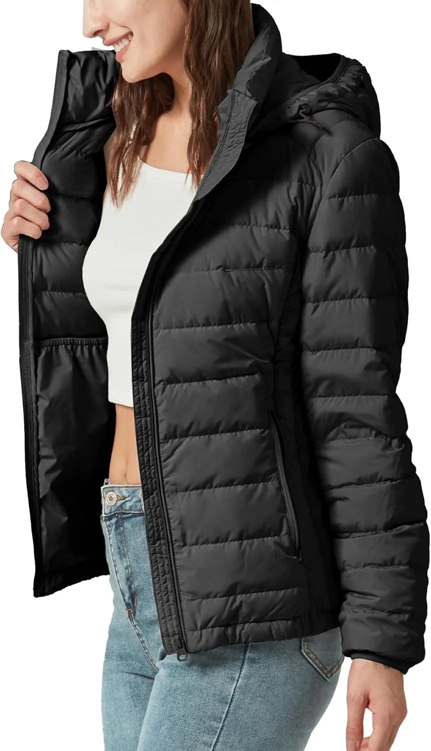 Women's Packable Puffer Jacket Hooded Lightweight Puffy Jackets Windproof Winter Coat