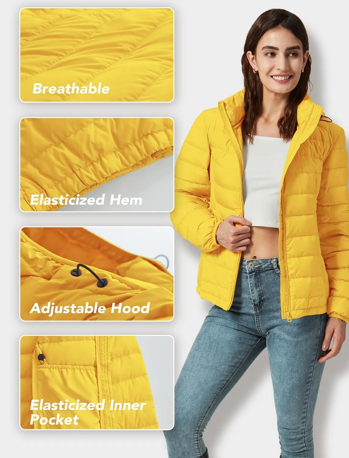 Women's Packable Puffer Jacket Hooded Lightweight Puffy Jackets Windproof Winter Coat