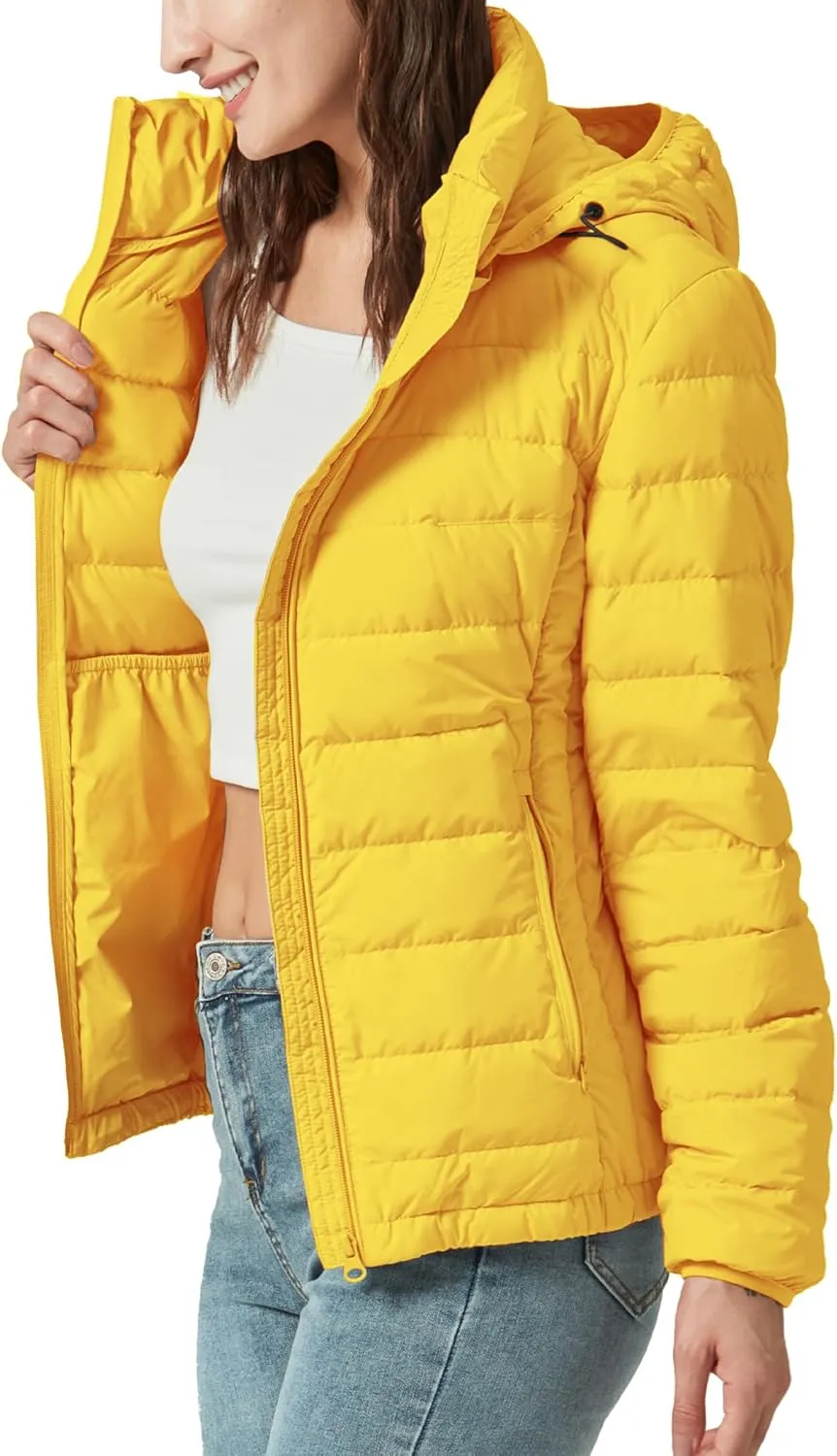 Women's Packable Puffer Jacket Hooded Lightweight Puffy Jackets Windproof Winter Coat