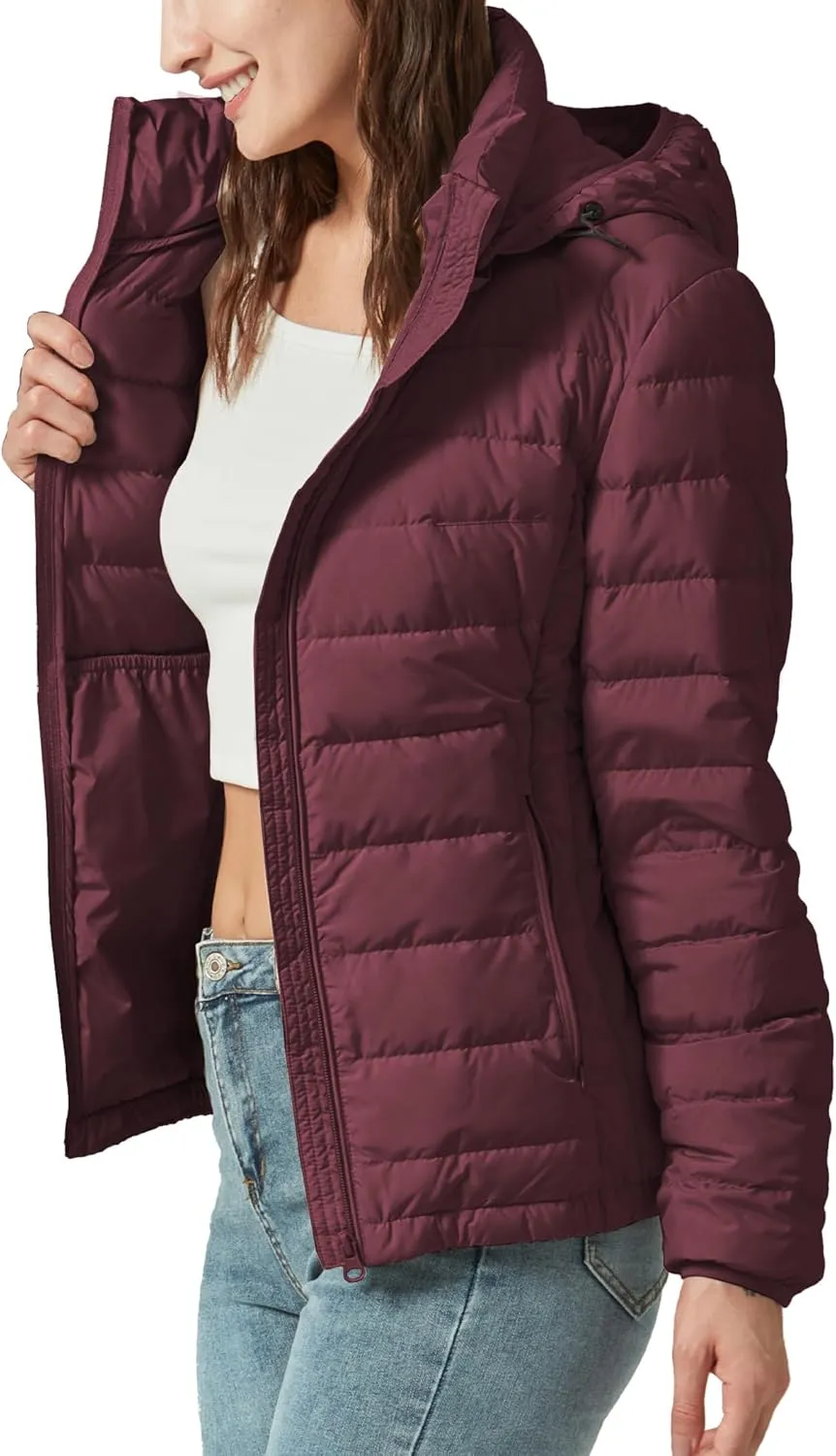 Women's Packable Puffer Jacket Hooded Lightweight Puffy Jackets Windproof Winter Coat