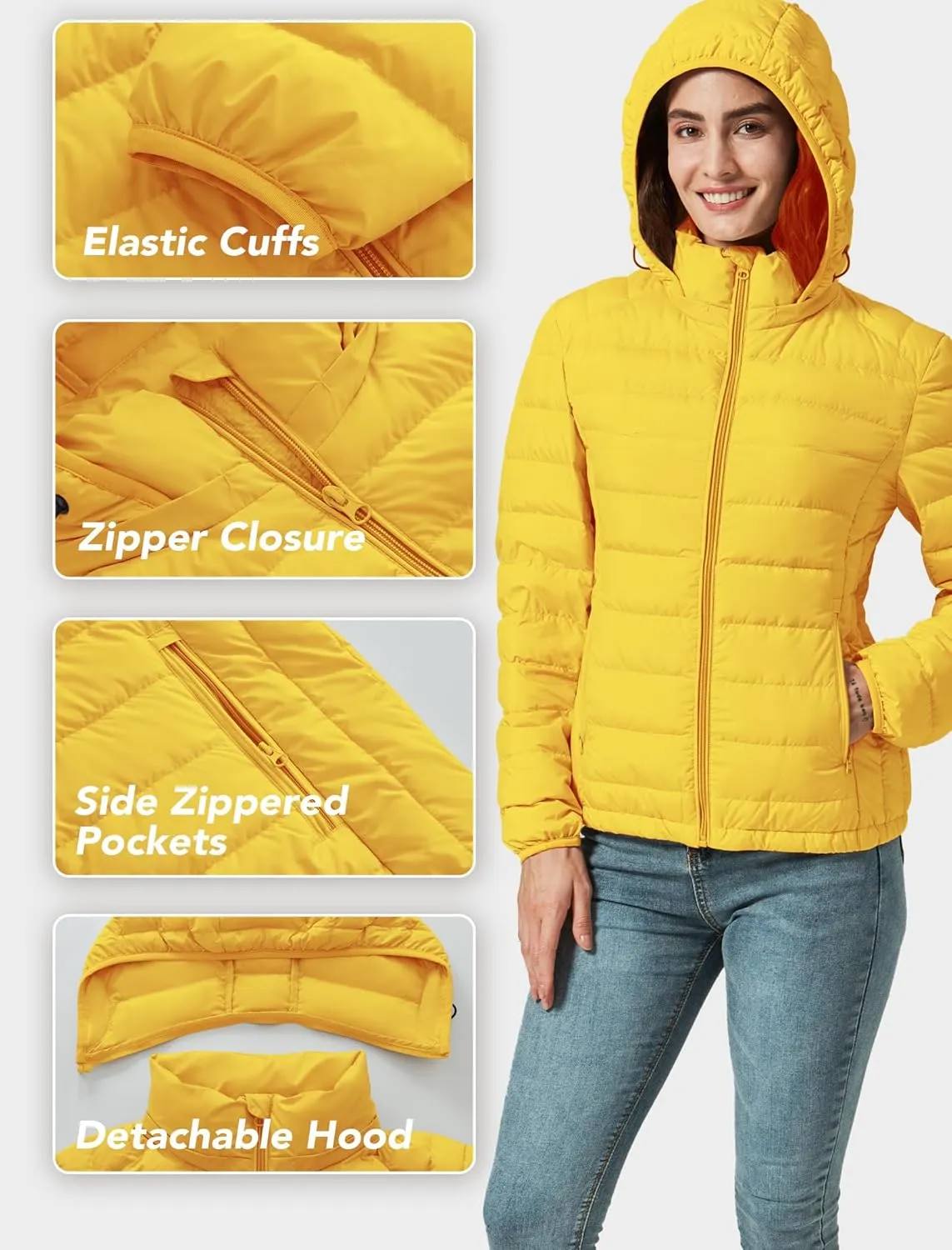 Women's Packable Puffer Jacket Hooded Lightweight Puffy Jackets Windproof Winter Coat