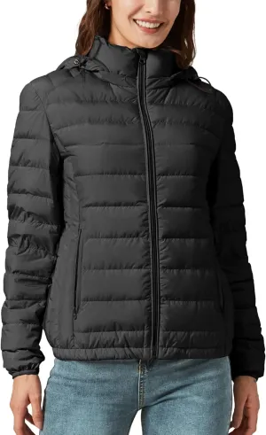Women's Packable Puffer Jacket Hooded Lightweight Puffy Jackets Windproof Winter Coat