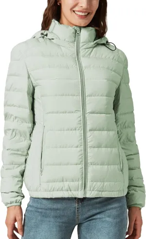 Women's Packable Puffer Jacket Hooded Lightweight Puffy Jackets Windproof Winter Coat