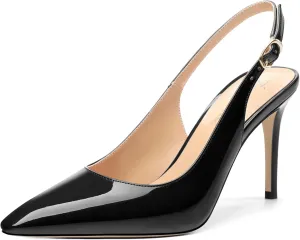 Womens Patent Leather Pointed Toe Slingback Heels, Women's Stiletto Pumps Slip-on High Heels Office Wedding Sandals Party Prom Dress Shoes