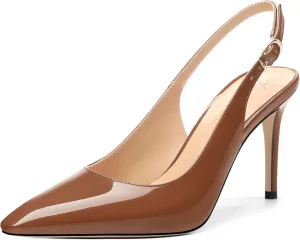 Womens Patent Leather Pointed Toe Slingback Heels, Women's Stiletto Pumps Slip-on High Heels Office Wedding Sandals Party Prom Dress Shoes