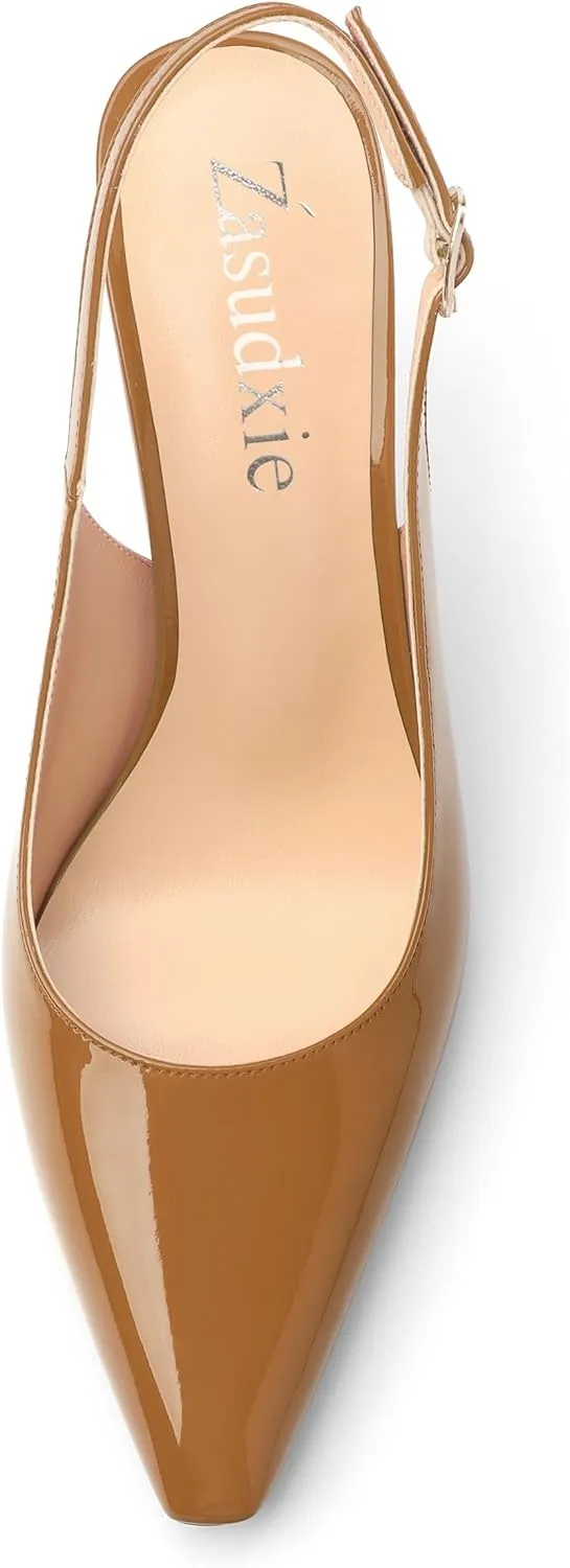 Womens Patent Leather Pointed Toe Slingback Heels, Women's Stiletto Pumps Slip-on High Heels Office Wedding Sandals Party Prom Dress Shoes