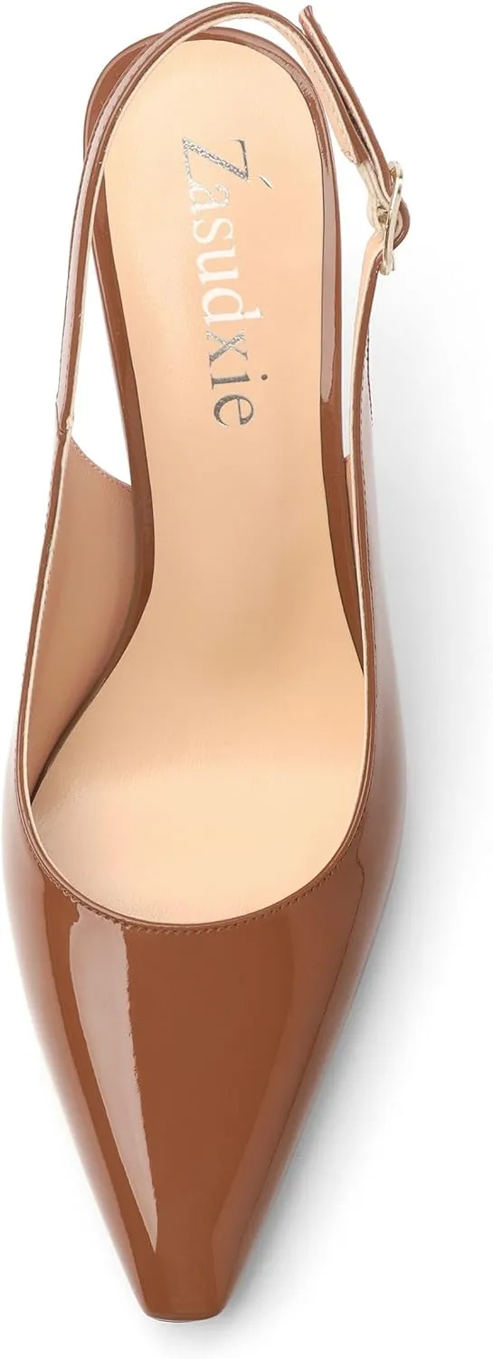 Womens Patent Leather Pointed Toe Slingback Heels, Women's Stiletto Pumps Slip-on High Heels Office Wedding Sandals Party Prom Dress Shoes