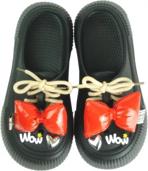Women's Platform Slide Sandals with Bow and Flower Charms, Cavernous Upper