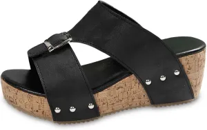 Women's Platform Wedge Sandals Open Toe Slippers Casual Summer Shoes with Buckle Strap Comfortable Cork Sole for