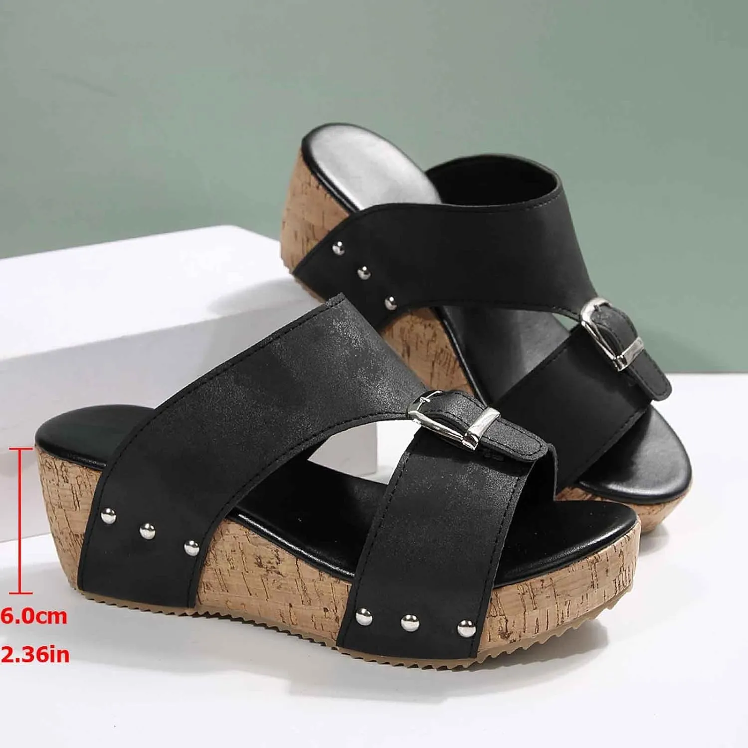 Women's Platform Wedge Sandals Open Toe Slippers Casual Summer Shoes with Buckle Strap Comfortable Cork Sole for