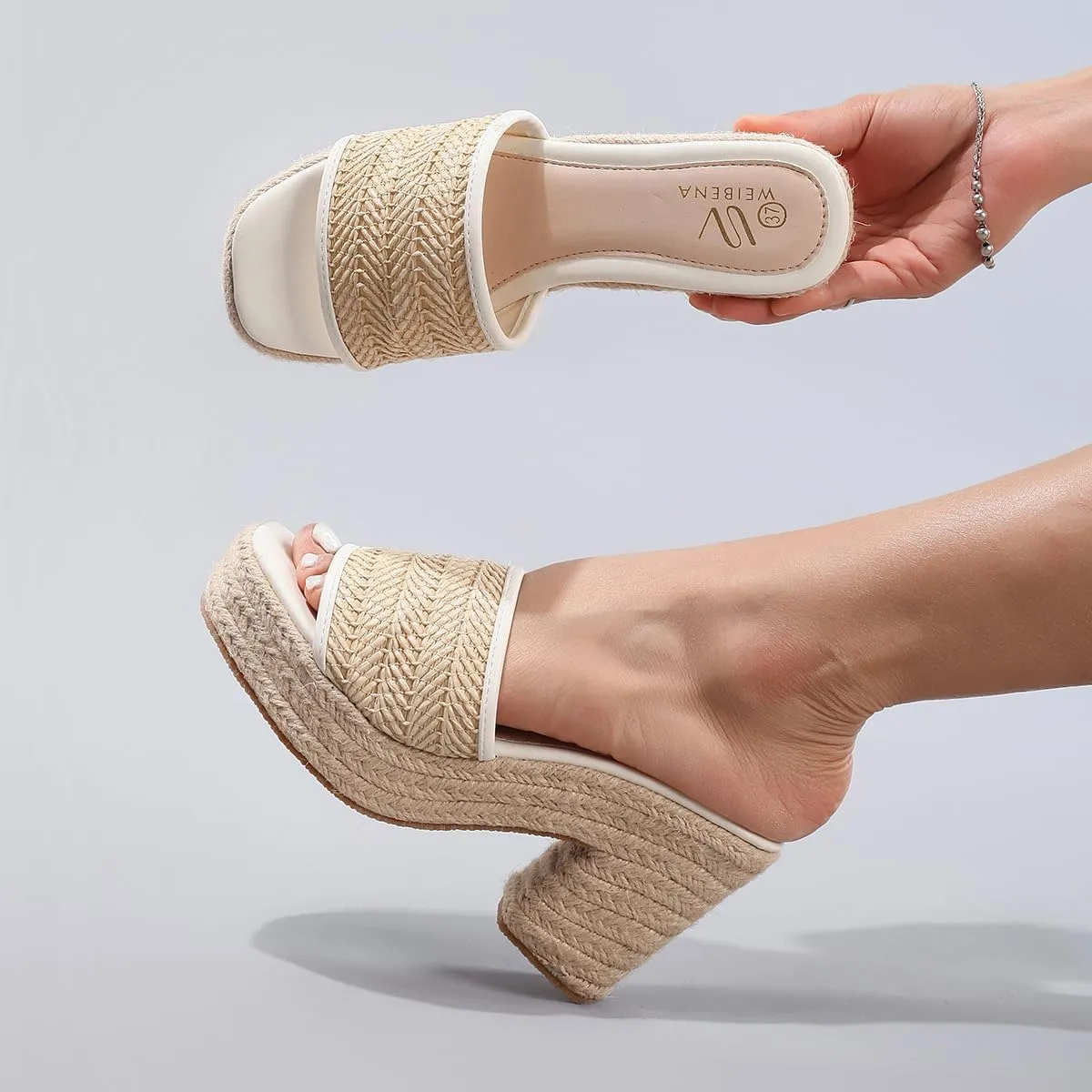 Womens Platform Woven Rope Sandals Open Toe Wedges Sandals Bohemia Slides Summer Fashion Outdoor Slip On Beach Sandals Nature