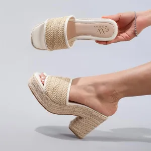 Womens Platform Woven Rope Sandals Open Toe Wedges Sandals Bohemia Slides Summer Fashion Outdoor Slip On Beach Sandals Nature