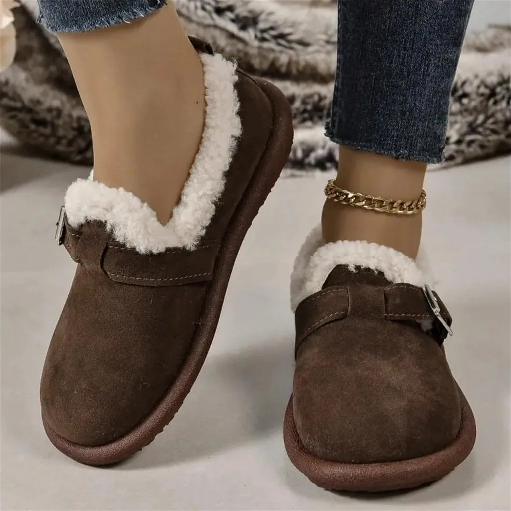 Women's Plush Round Toe Slip-On Flats, Women's Plush Lined Orthopedic Slip-On Shoes, Retro Buckle Strap Round Toe Flat Loafers