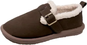 Women's Plush Round Toe Slip-On Flats, Women's Plush Lined Orthopedic Slip-On Shoes, Retro Buckle Strap Round Toe Flat Loafers