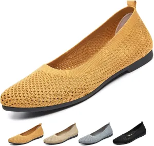 Women's Pointed Toe Slip-On Knit Flats,Breathable Mesh Soft Sole Comfortable Ballet Flats Casual Walking Work Dressy Loafers