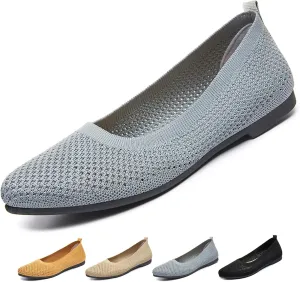 Women's Pointed Toe Slip-On Knit Flats,Breathable Mesh Soft Sole Comfortable Ballet Flats Casual Walking Work Dressy Loafers