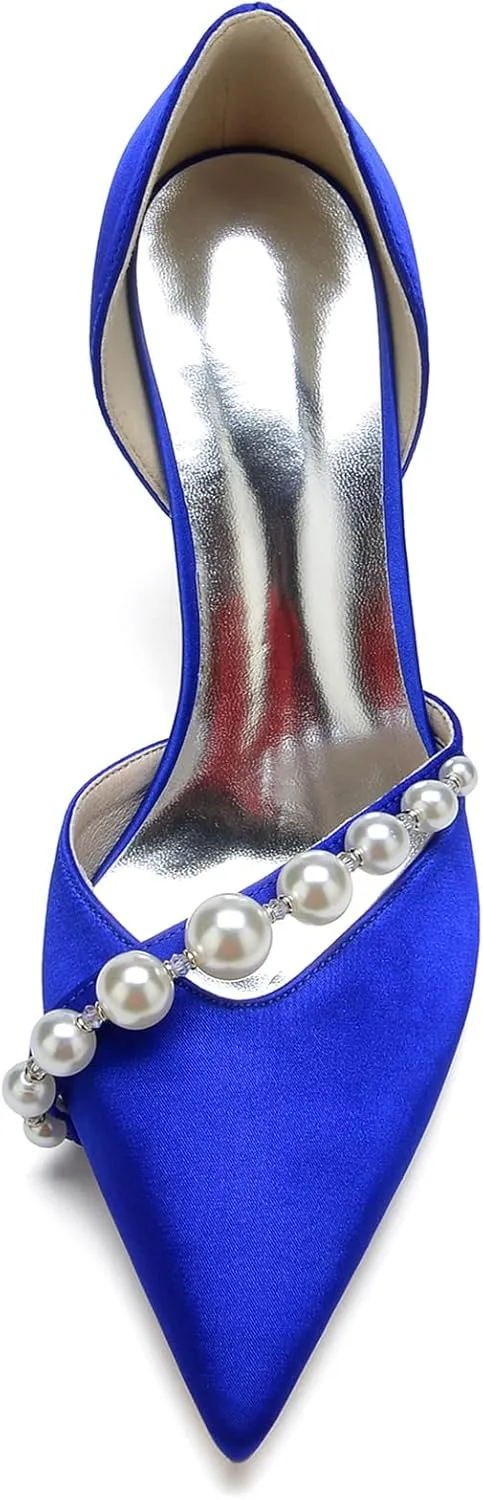 Women's Pumps High Heels Pearls Closed Toe Stiletto Heel Evening Party Slip-on Wedding Comfortable Dress Shoes