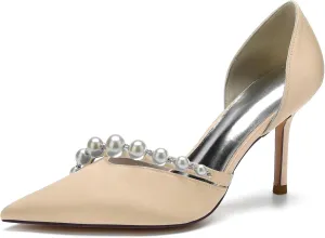 Women's Pumps High Heels Pearls Closed Toe Stiletto Heel Evening Party Slip-on Wedding Comfortable Dress Shoes