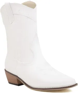 Women's Riley Western Booties, Classic Point Toe Embroidered Western Rodeo Cowboy Sheriff Boot with Zipper Ankle Boots Low Heel for Women