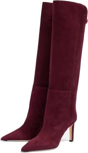 Women's Sexy Knee High Boots Stiletto Pointed Toe Tall Boots Wide Calf Leather Riding Boots Winter
