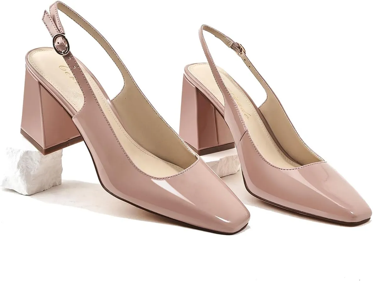 Women's Slingback Kitten Heels Closed Square Toe Sandals Wedding Party Dress Pumps Shoes for Women